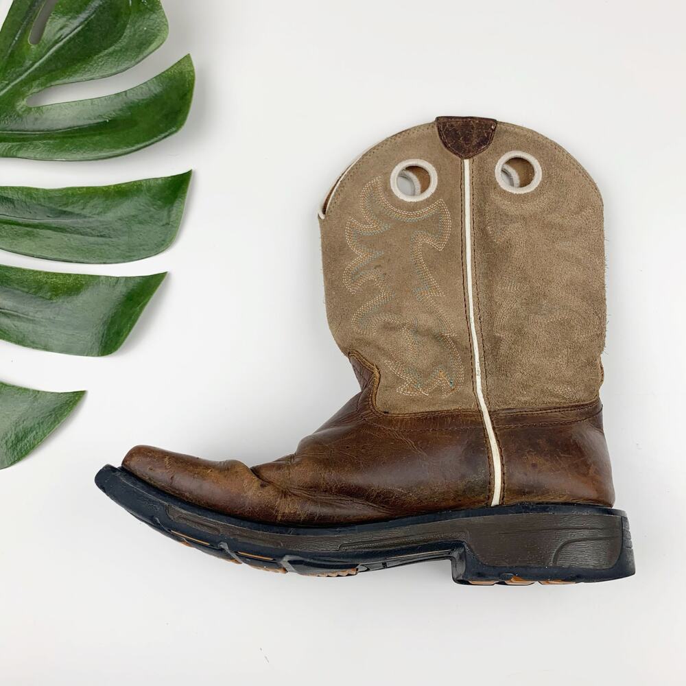 Ariat Workhog Boots Square Toe Brown Leather Suede Western Work Youth Kids 4.5 - Picture 7 of 14